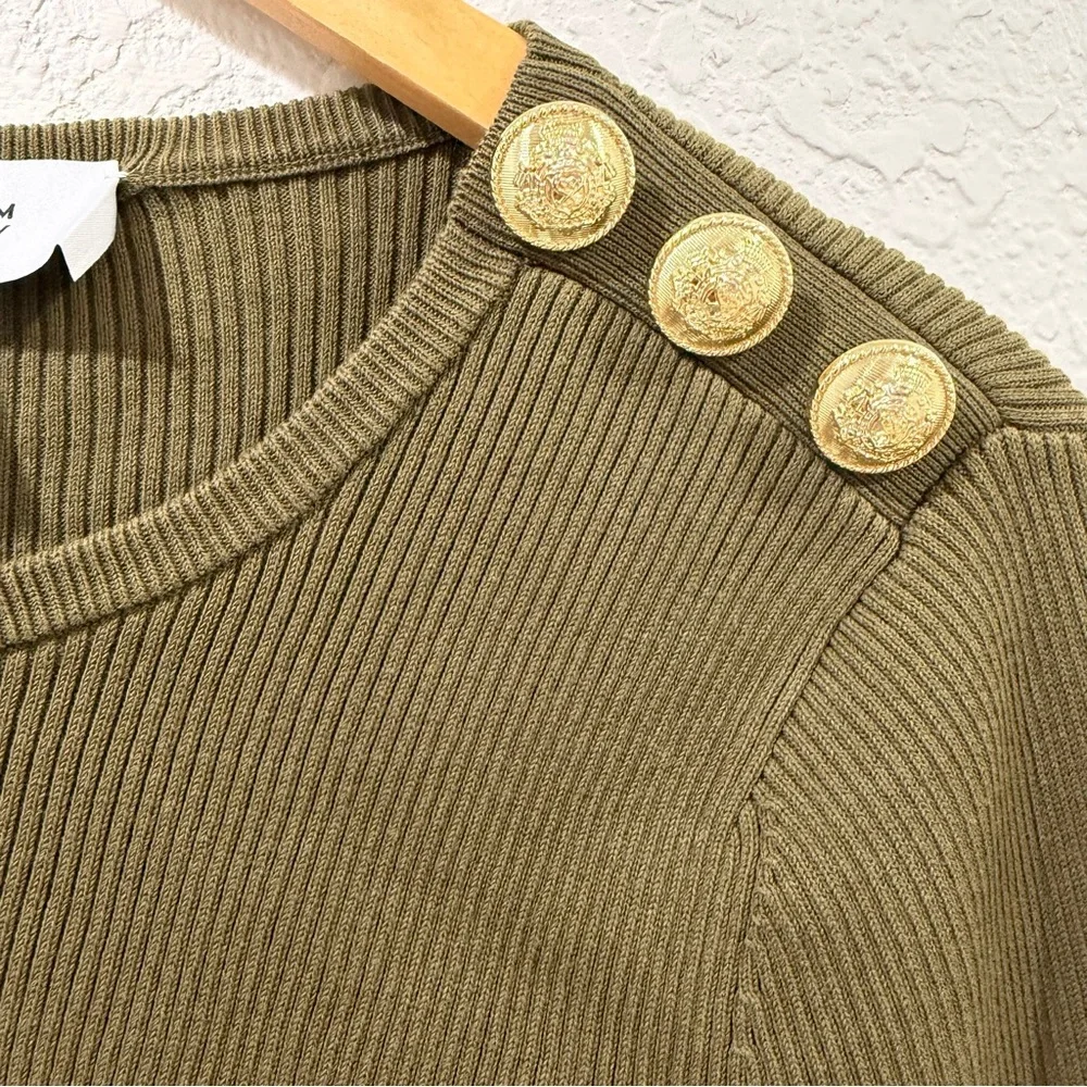 DEREK LAM 10 CROSBY Vanessa Ribbed Knit Flounce Dress In Olive Size Medium - Picture 11 of 15